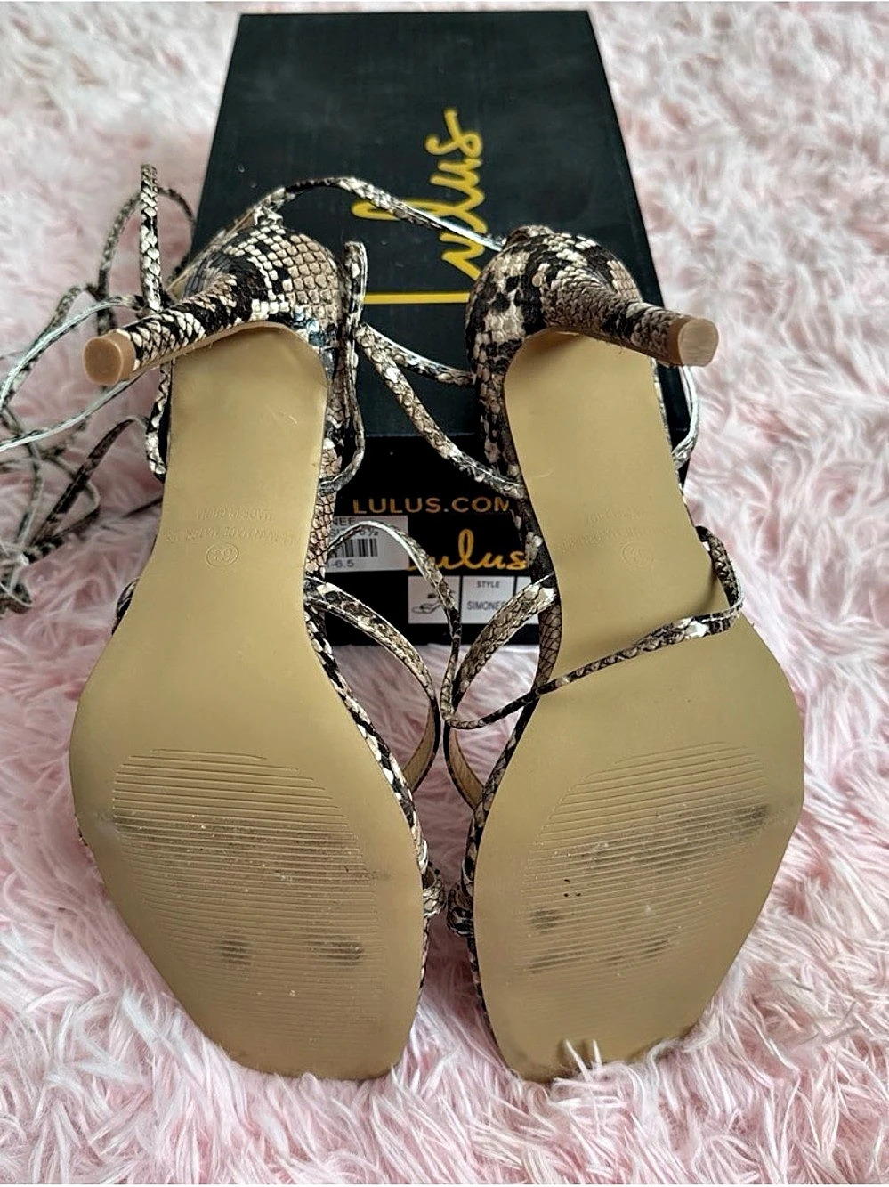 Lulus Simonee Tan Snake Lace-Up High Heel Sandals US 6.5 - Picture 3 of 3